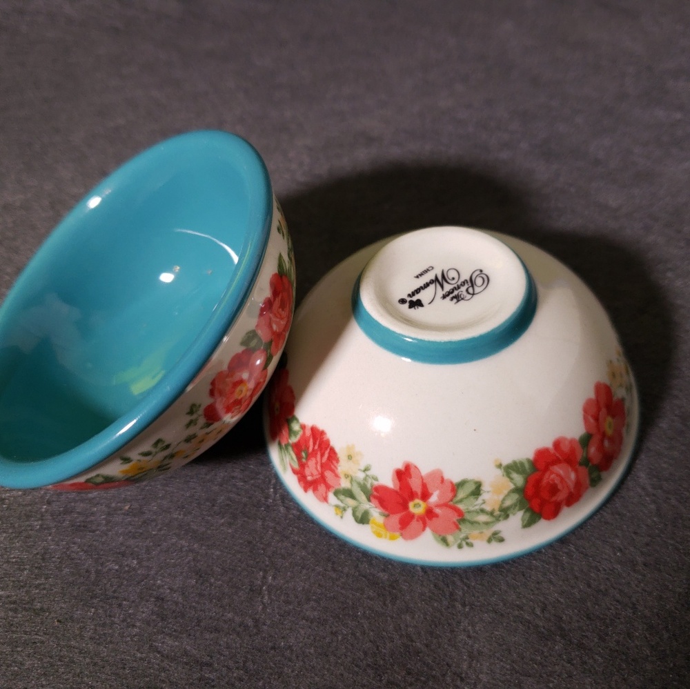 Pionner Woman Vintage Floral Teal Dipping Bowls Se